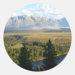 Jackson-Hole-Berge und Fluss Runder Aufkleber