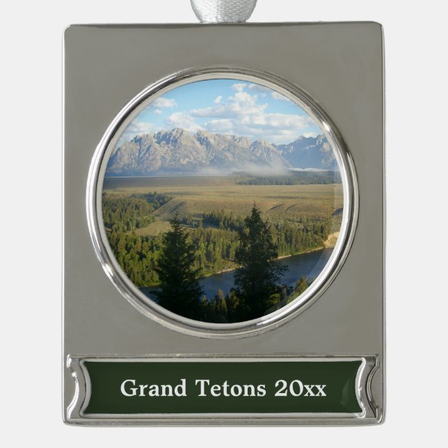 Jackson Hole Mountains und Fluss Banner-Ornament Silber (Vorderseite)