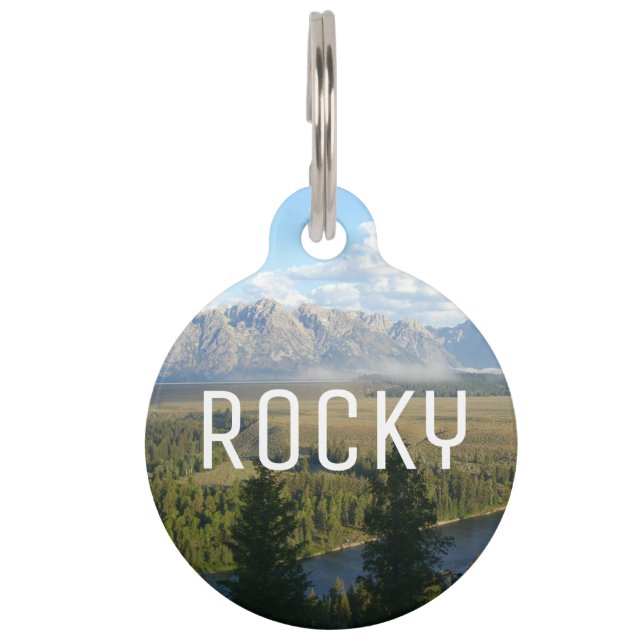 Jackson Hole Mountains und Fluss Haustiermarke (Vorderseite)