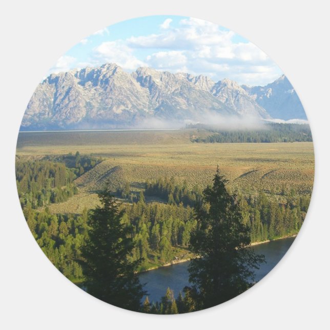 Jackson Hole Mountains und Fluss Runder Aufkleber (Vorderseite)