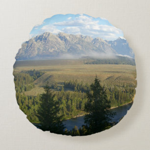 Jackson Hole Mountains und Fluss Rundes Kissen