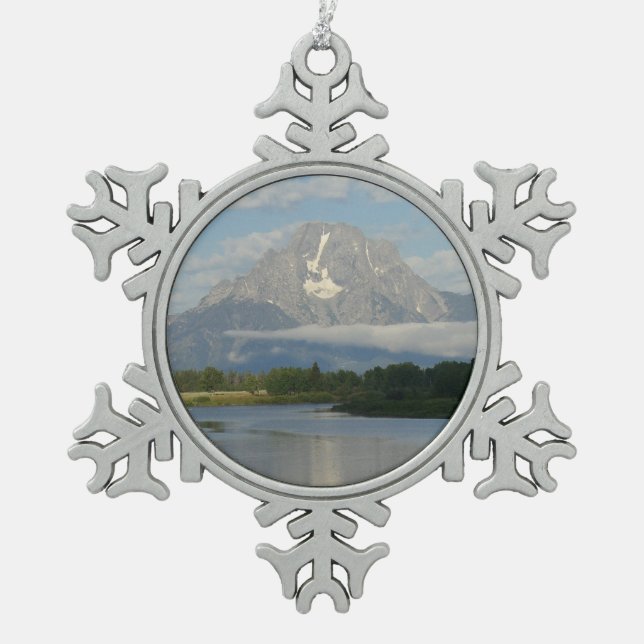 Jackson Hole River im Grand Teton Nationalpark Schneeflocken Zinn-Ornament (Vorderseite)