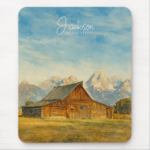 Jackson Hole Watercolor   Grand Teton Reise Kunst Mousepad