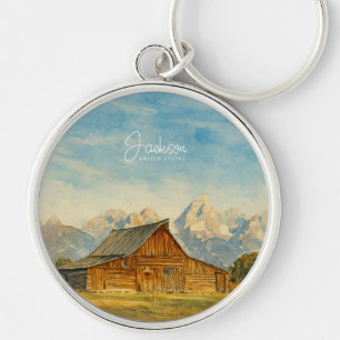 Jackson Hole Watercolor Grand Teton Reise Kunst Schlüsselanhänger