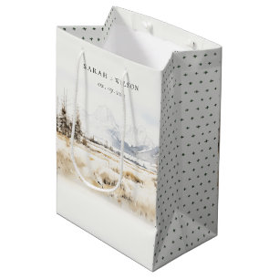 Jackson Hole Wyoming Aquarell-Landschaft-Hochzeit Mittlere Geschenktüte