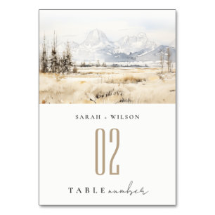 Jackson Hole Wyoming Aquarell-Landschaft-Hochzeit Tischnummer