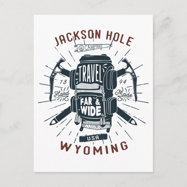 Jackson Hole Wyoming Backpack Gear Retro Travel Postkarte (Vorderseite)