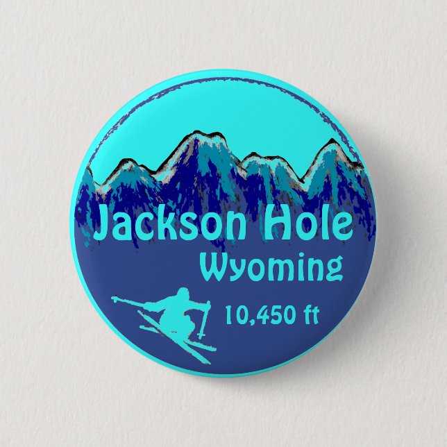 Jackson Hole Wyoming blauer Skikartenknopf Button (Vorderseite)