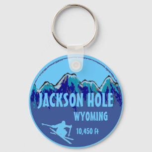 Jackson Hole Wyoming blue ski art keychain Schlüsselanhänger
