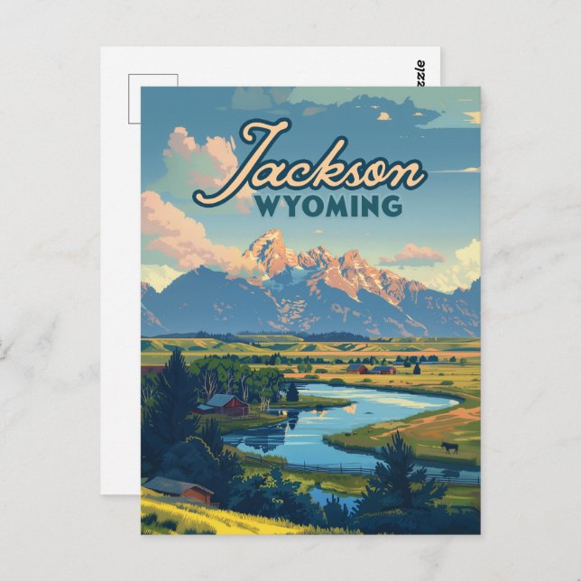 Jackson Hole Wyoming Ranch Tetons Mountains Retro Postkarte (Vorne/Hinten)