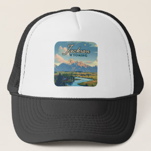Jackson Hole Wyoming Ranch Tetons Mountains Retro Truckerkappe