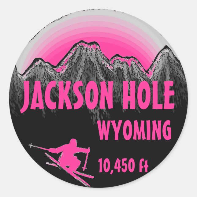 Jackson Hole Wyoming rosa Skikartenaufkleber Runder Aufkleber (Vorderseite)