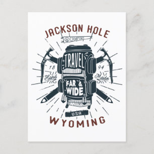 Jackson Hole Wyoming Rucksack-Ausrüstung Retro-Rei Postkarte
