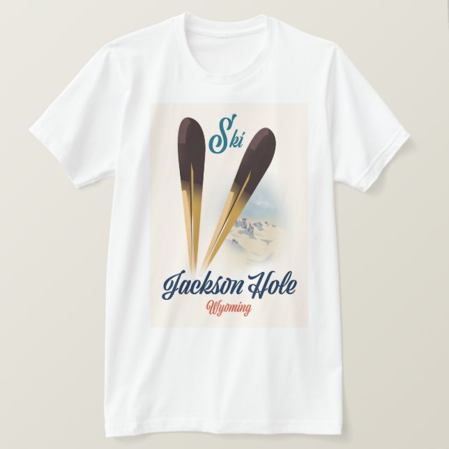 Jackson Hole Wyoming Ski Poster T-Shirt (Design vorne)