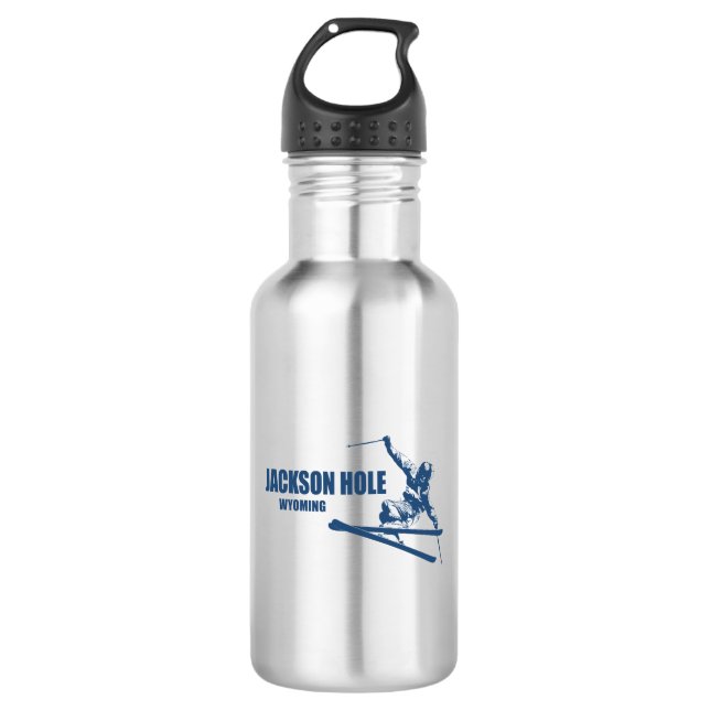 Jackson Hole Wyoming Skier Edelstahlflasche (Vorderseite)