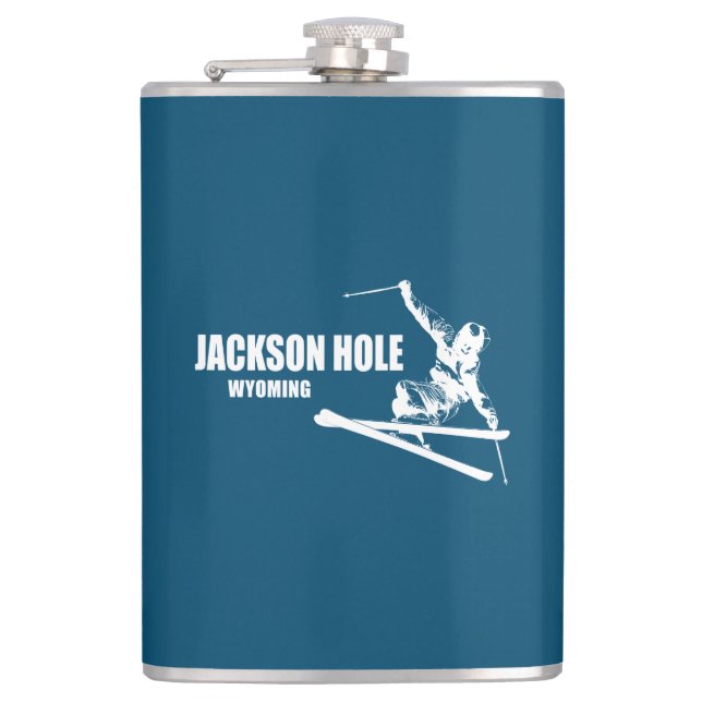 Jackson Hole Wyoming Skier Flachmann (Vorderseite)