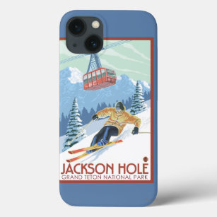 Jackson Hole, Wyoming Skier und Tram iPhone 13 Hülle