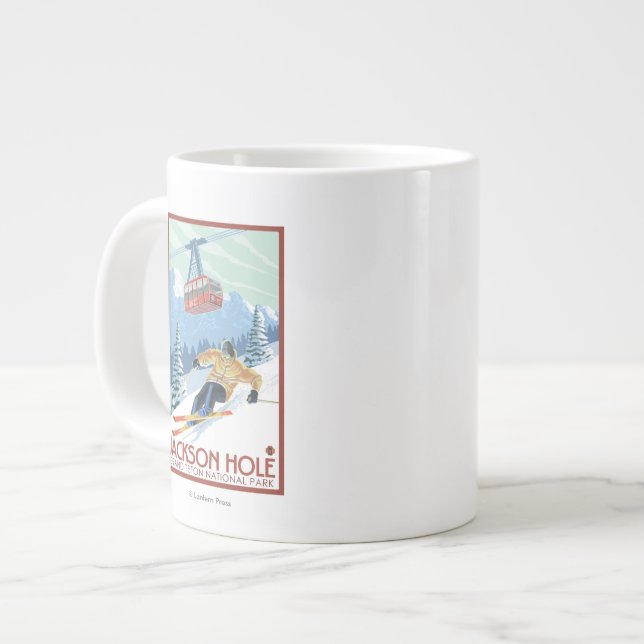 Jackson Hole, Wyoming Skier und Tram Jumbo-Tasse (Vorderseite Links)