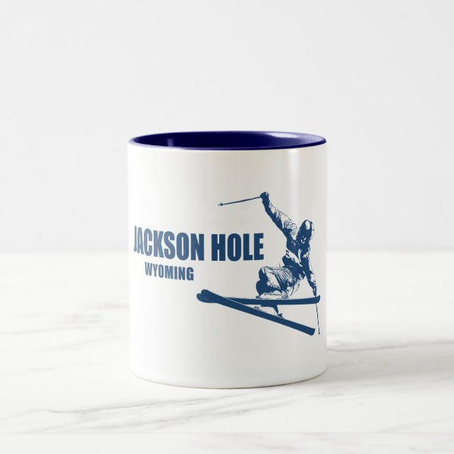 Jackson Hole Wyoming Skier Zweifarbige Tasse (Mittel)
