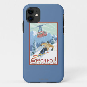 Jackson Hole, Wyoming-Skifahrer und Tram iPhone 11 Hülle