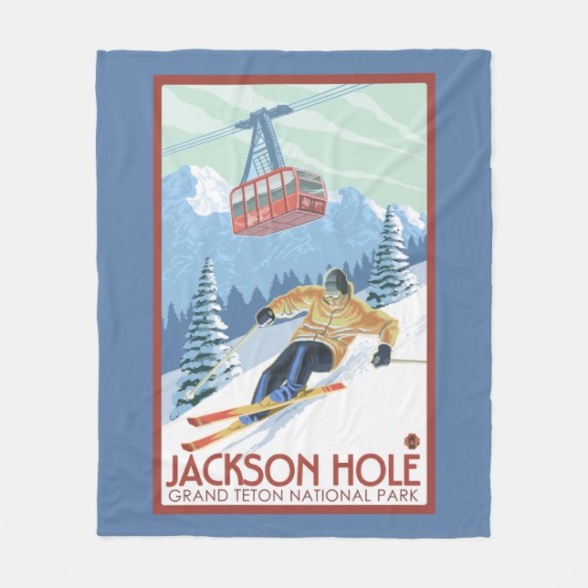 Jackson Hole, Wyoming-Skifahrer und Tram Fleecedecke (Vorderseite)