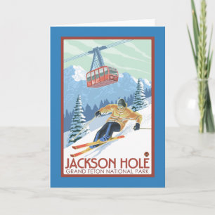 Jackson Hole, Wyoming-Skifahrer und Tram Karte
