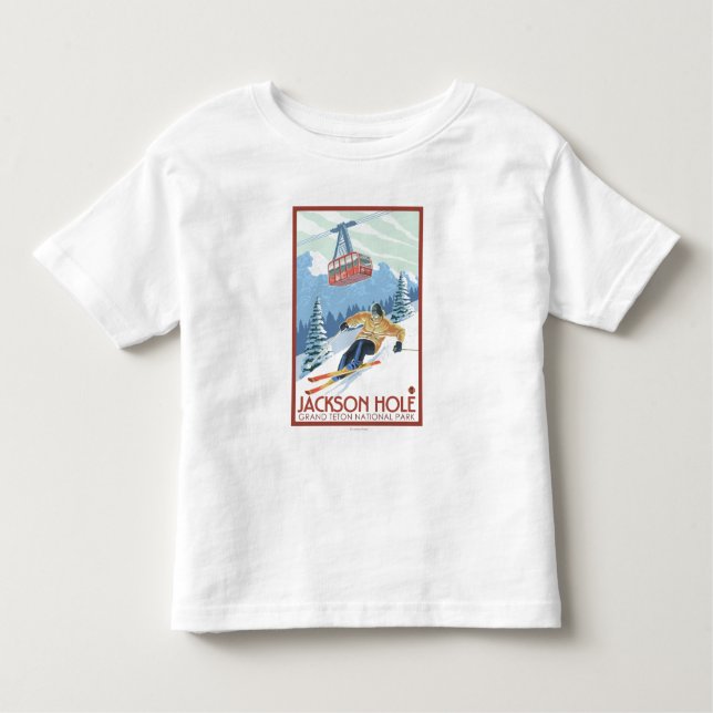 Jackson Hole, Wyoming-Skifahrer und Tram Kleinkind T-shirt (Vorderseite)