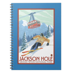 Jackson Hole, Wyoming-Skifahrer und Tram Notizblock