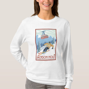 Jackson Hole, Wyoming-Skifahrer und Tram T-Shirt