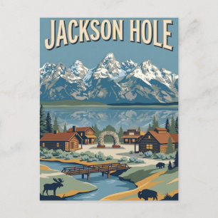 Jackson Hole Wyoming Tetons Vintage Reiseposter Postkarte