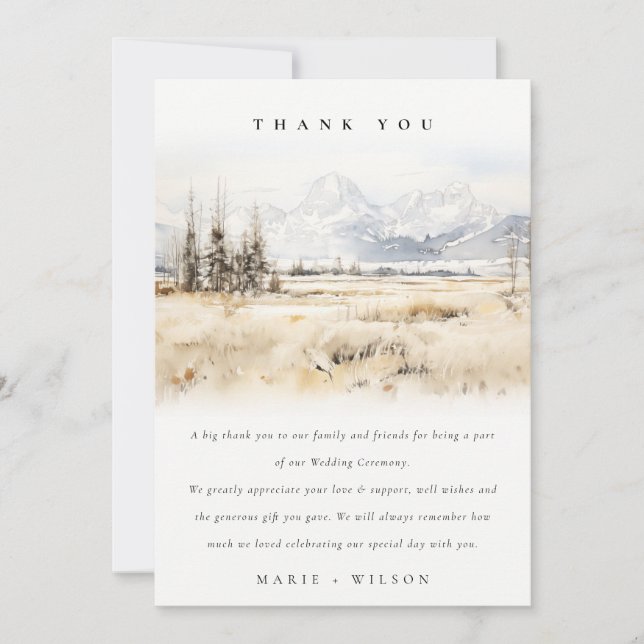 Jackson Hole Wyoming Watercolor Landscape Wedding Dankeskarte (Vorderseite)