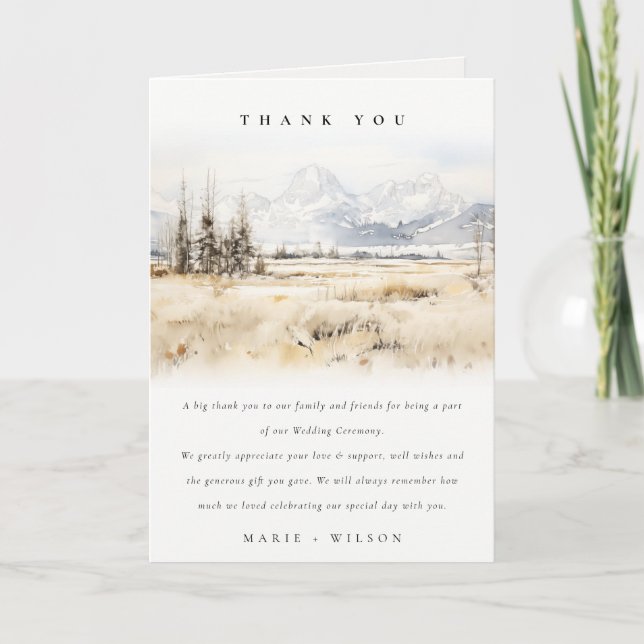 Jackson Hole Wyoming Watercolor Landscape Wedding Dankeskarte (Vorderseite)