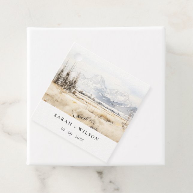 Jackson Hole Wyoming Watercolor Landscape Wedding Geschenkanhänger (Beispiel)