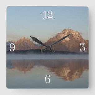 Jackson Lake Damm Reflexion im Grand Teton Park Quadratische Wanduhr