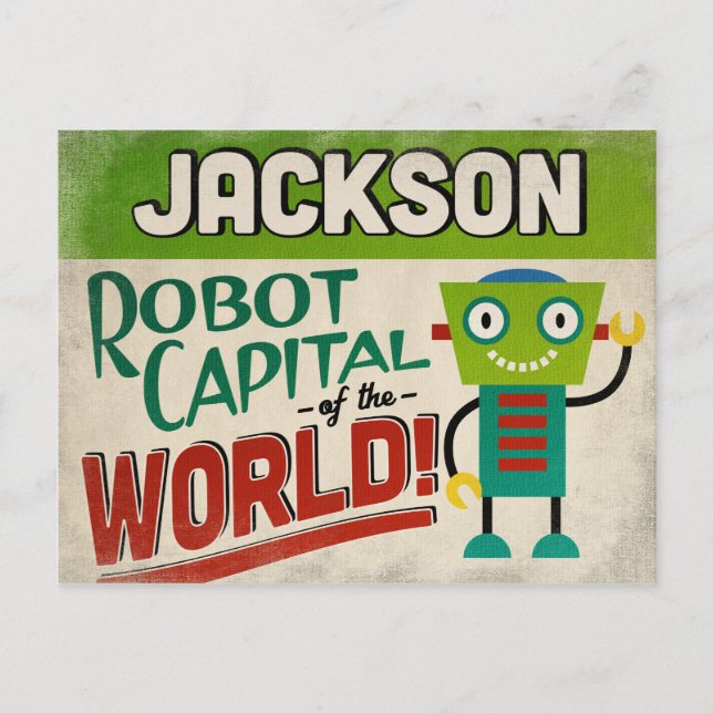 Jackson Mississippi Robot - Funny Vintag Postkarte (Vorderseite)