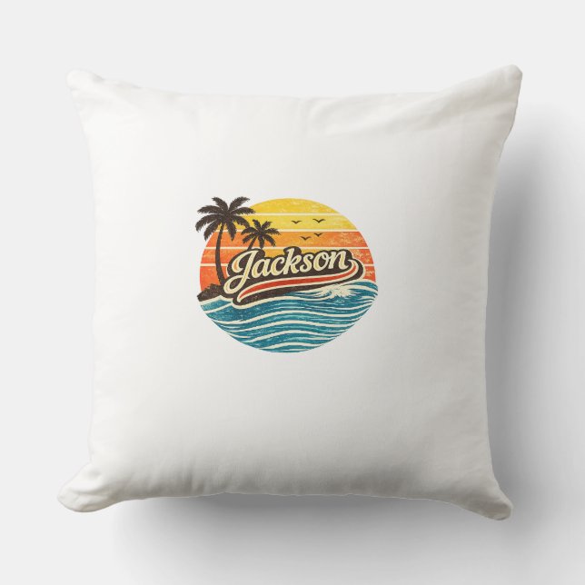 Jackson Retro-Sonnenuntergangs-Name-Design Kissen (Vorderseite)