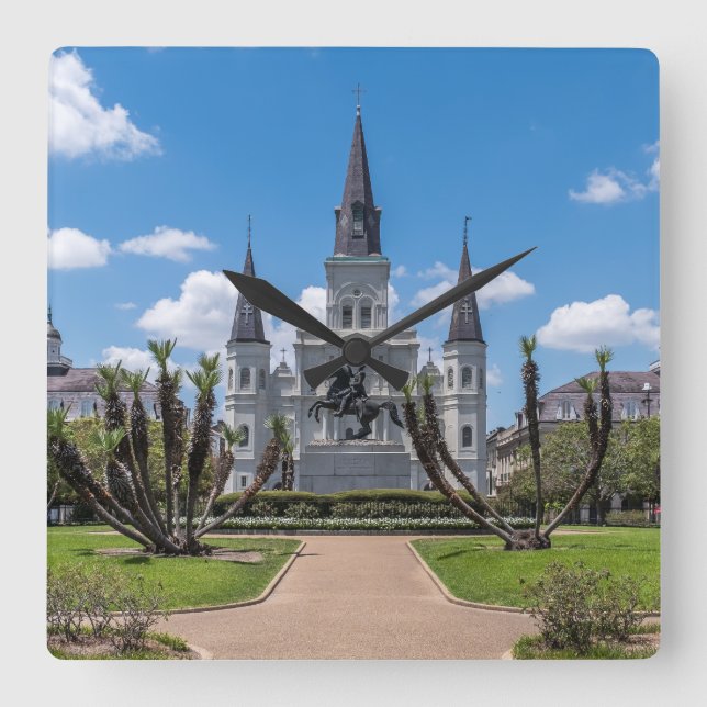 Jackson Square, NOLA Quadratische Wanduhr (Vorderseite)