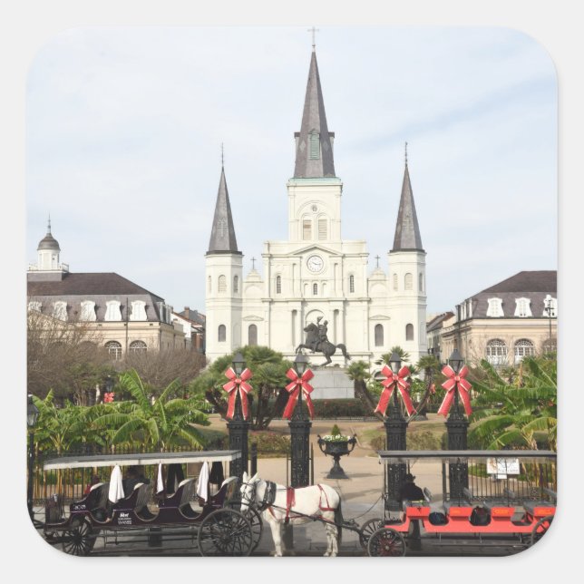 Jackson Square, Saint Louis Kathedrale bei Xmas Quadratischer Aufkleber (Vorderseite)