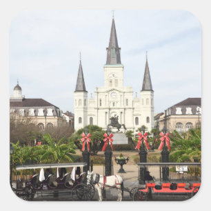 Jackson Square, Saint Louis Kathedrale bei Xmas Quadratischer Aufkleber