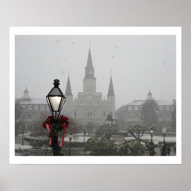 Jackson Square, St. Louis Kathedrale im Schnee Poster (Vorne)