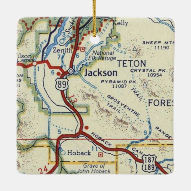 Jackson WY Vintag Map Keramikornament (Rückseite)