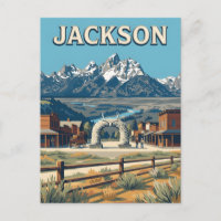 Jackson Wyoming Tetons Retro Vintage Poster