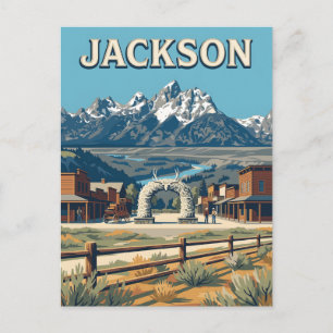 Jackson Wyoming Tetons Retro Vintage Poster Postkarte