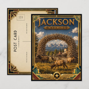 Jackson Wyoming Vintage Art Deco Goldenes Zeitalte Postkarte