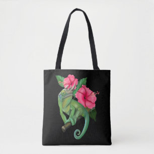 Jackson's Chameleon mit Hibiskus