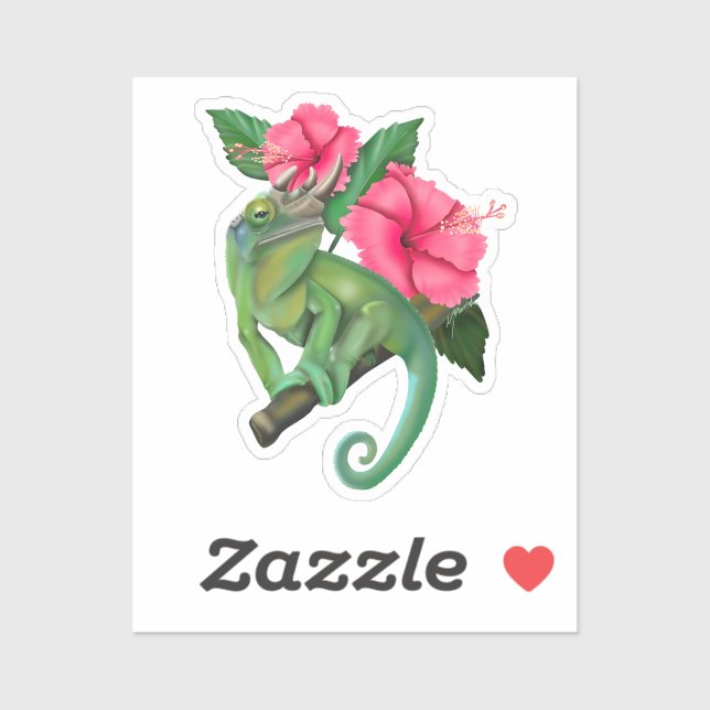 Jackson's Chameleon mit Hibiskus Aufkleber (Blatt)