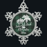 Jacksonville Beach Florida Palm Green Kariert Schneeflocken Zinn-Ornament<br><div class="desc">Jacksonville Beach Florida Palm Tree Grün Kariertes Weihnachtsschmuck</div>