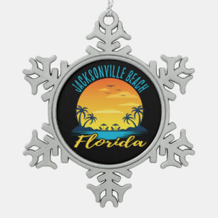 Jacksonville Beach Florida Palm Trees Beach Schneeflocken Zinn-Ornament