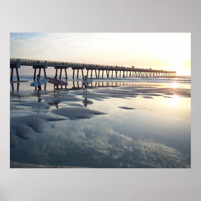 Jacksonville Beach, Florida - Surfer Sunrise Poster (Vorne)