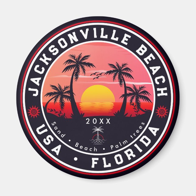 Jacksonville Beach Florida tropisches Retro Sunset Magnet (Vorne)